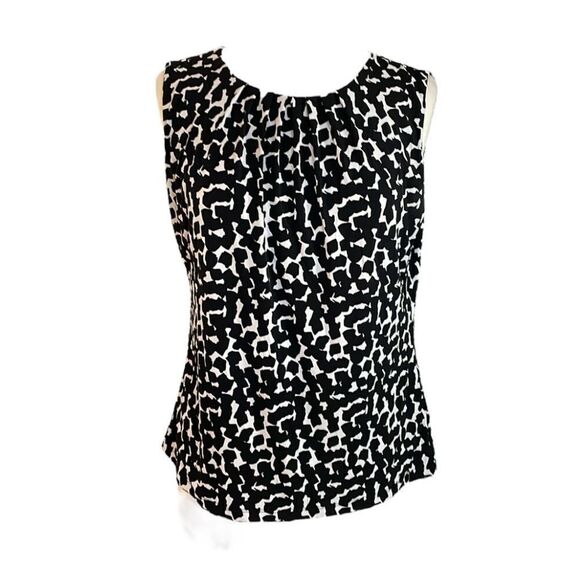 Calvin Klein Sleeveless Pleated Neckline Blouse | black and white | size L - Picture 1 of 9